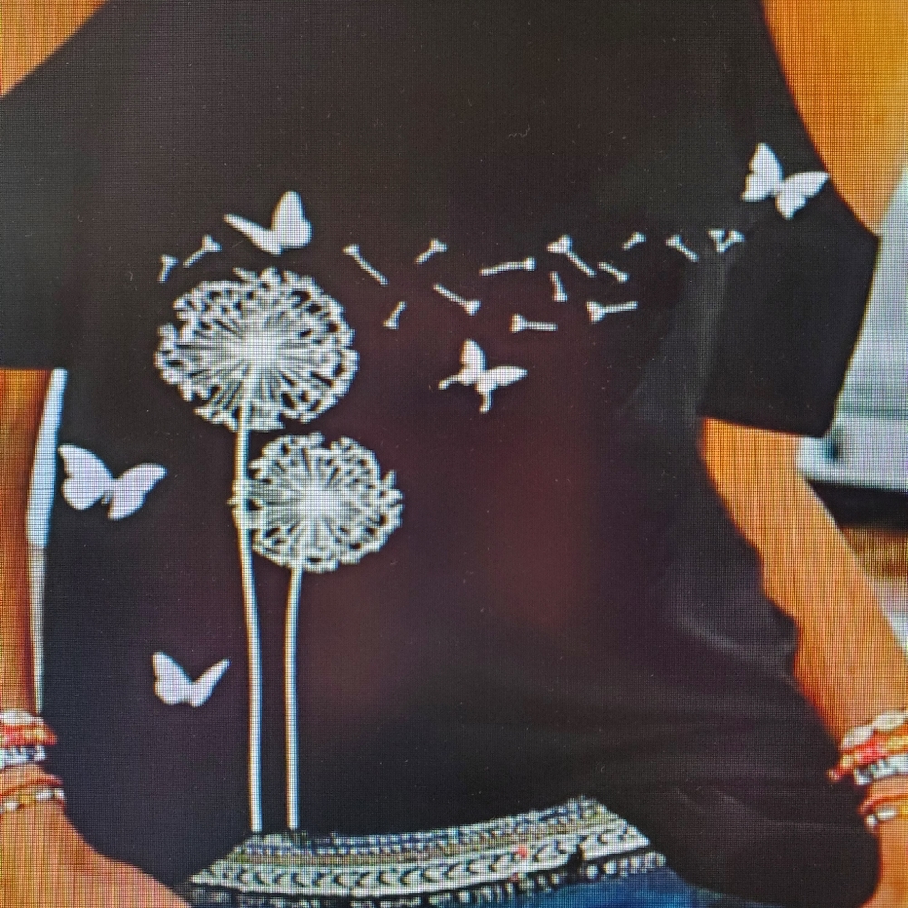 Dandelions and butterflies cold shoulder top
